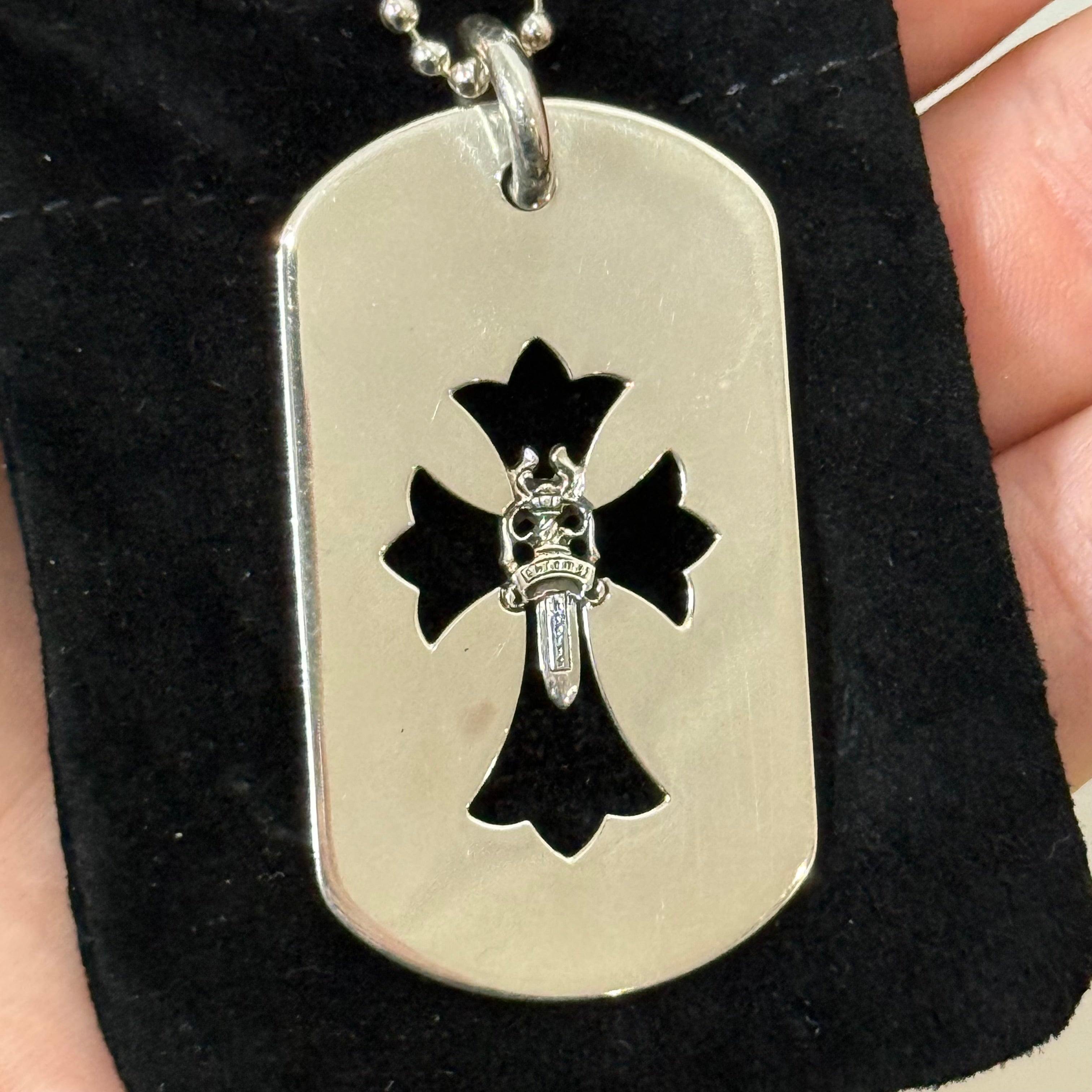 Chrome Hearts Dagger Dogtag Silver Necklace