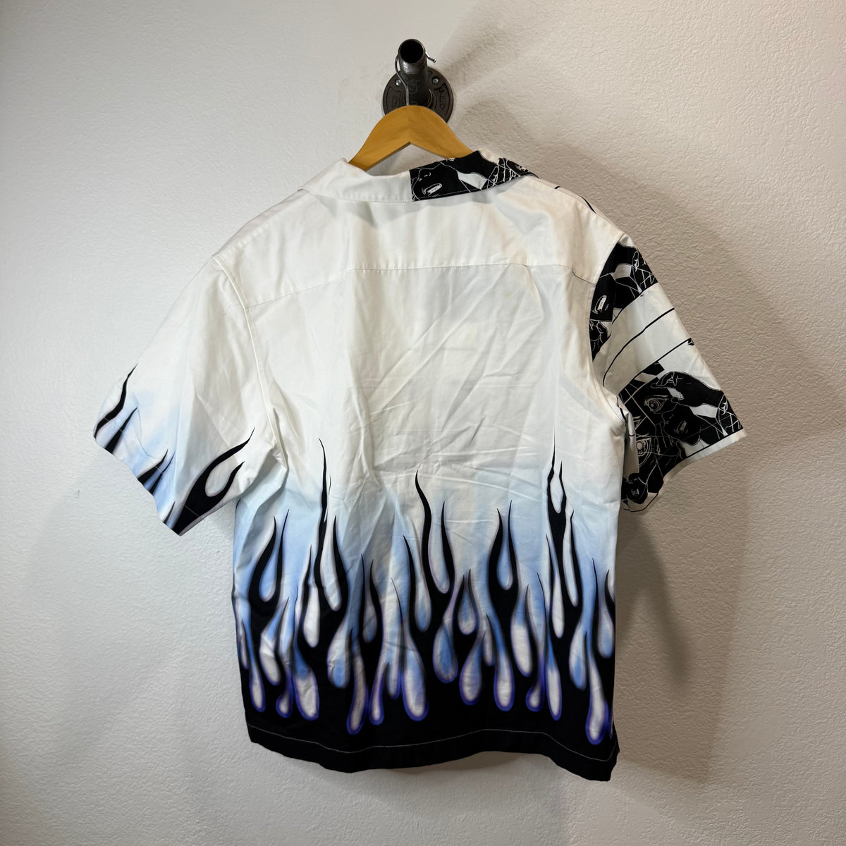 Prada Split Button Up Shirt White Flames - Size L