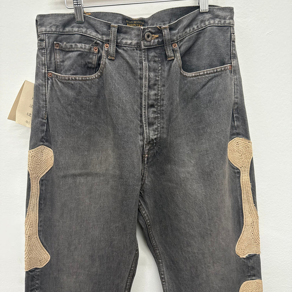 Kapital Grey Bones Denim Pants - Size 32