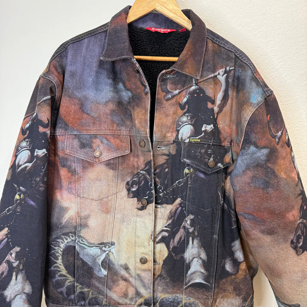 Supreme Frank Frazetta Faux Shearling Lined Button Jacket - Size L
