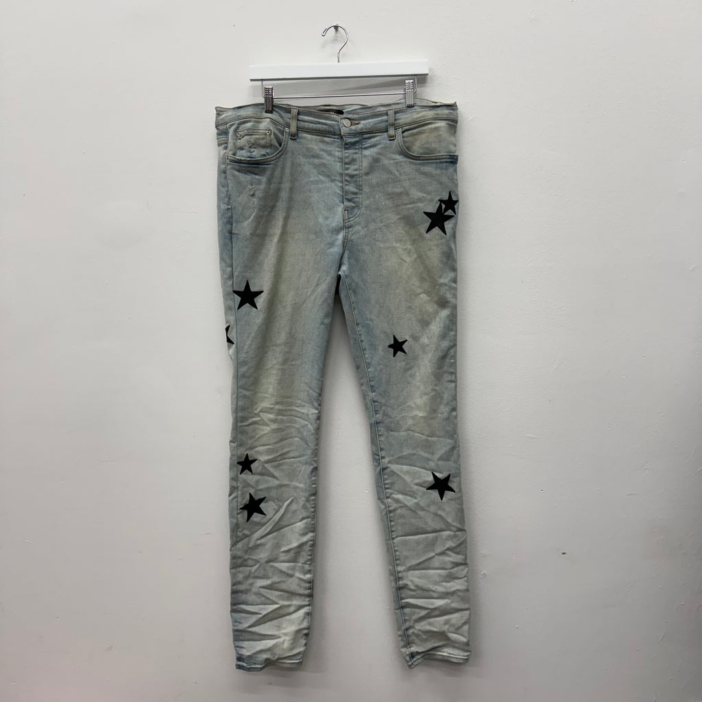 Amiri Leather Star Patch Denim Jeans - Size 38