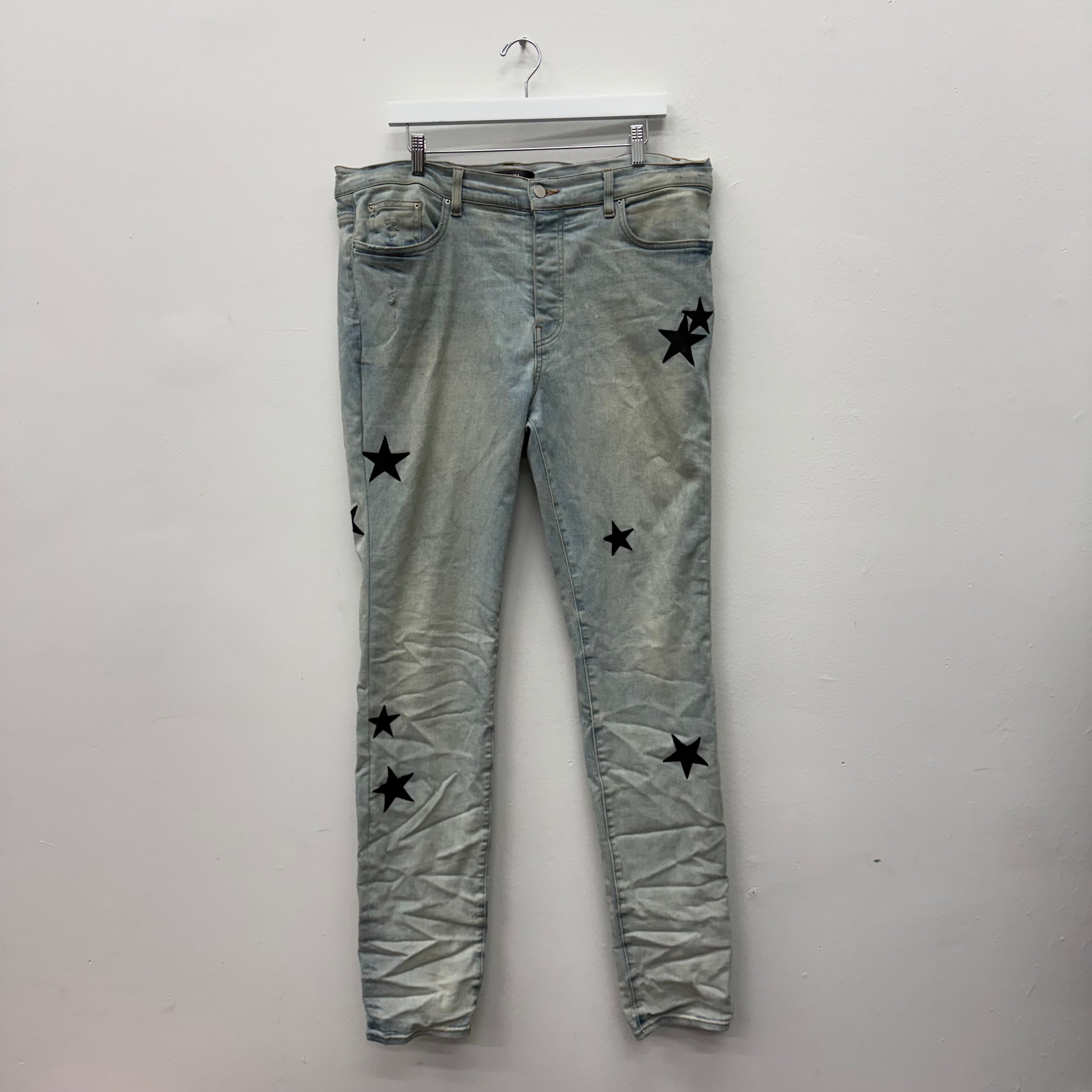 Amiri Leather Star Patch Denim Jeans - Size 38