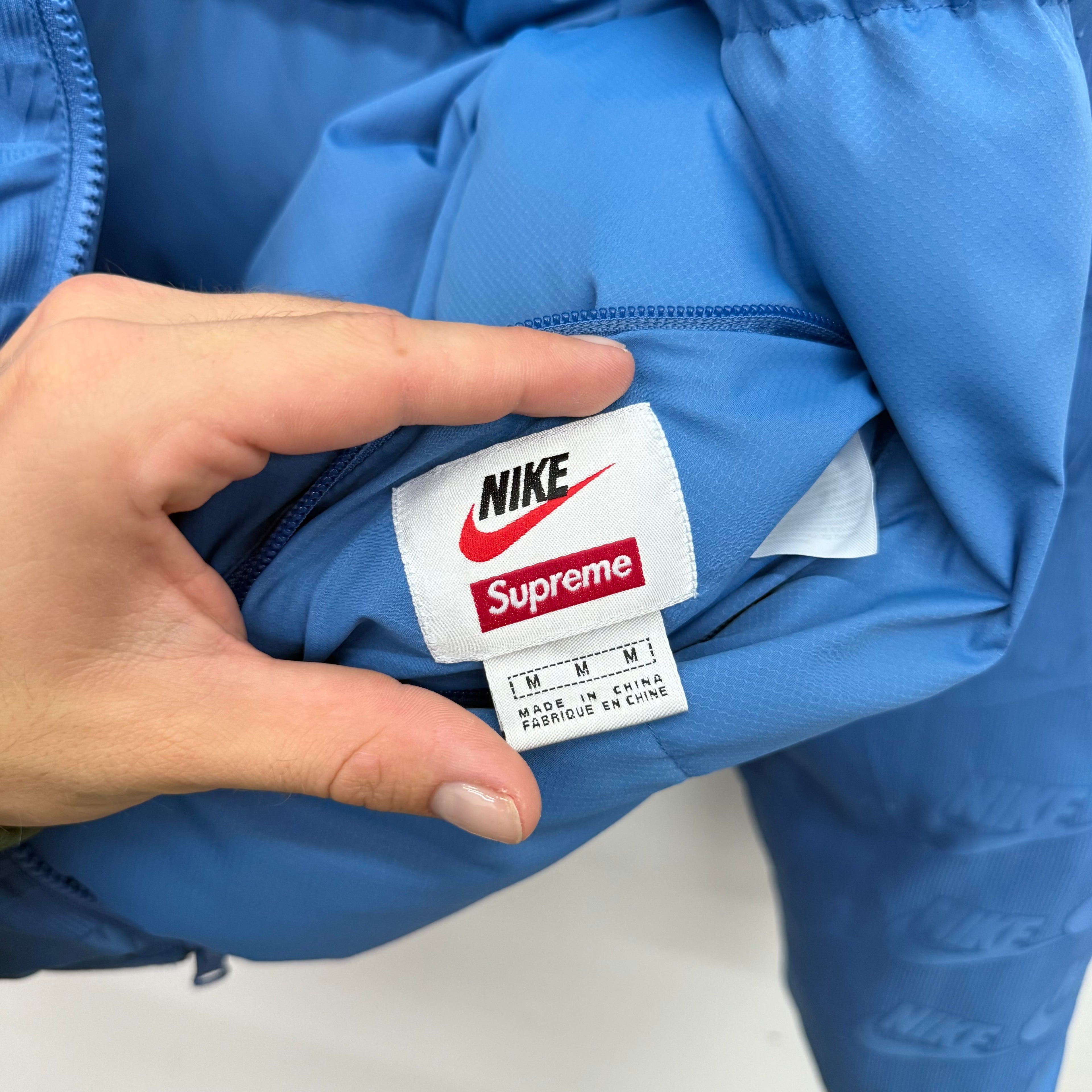 Supreme Nike Snakeskin Blue Puffer Jacket - Size M
