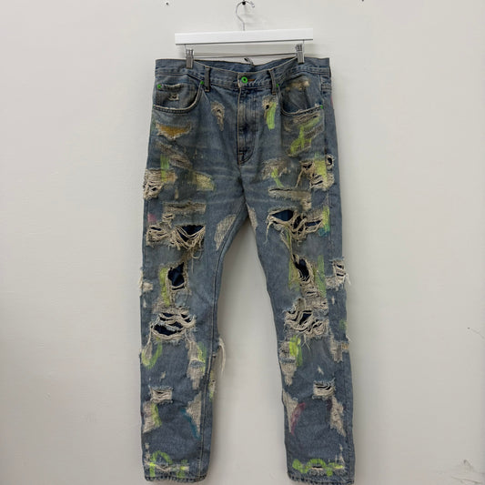 Endless Denim Neon Green Distressed Denim Jeans - Size 36