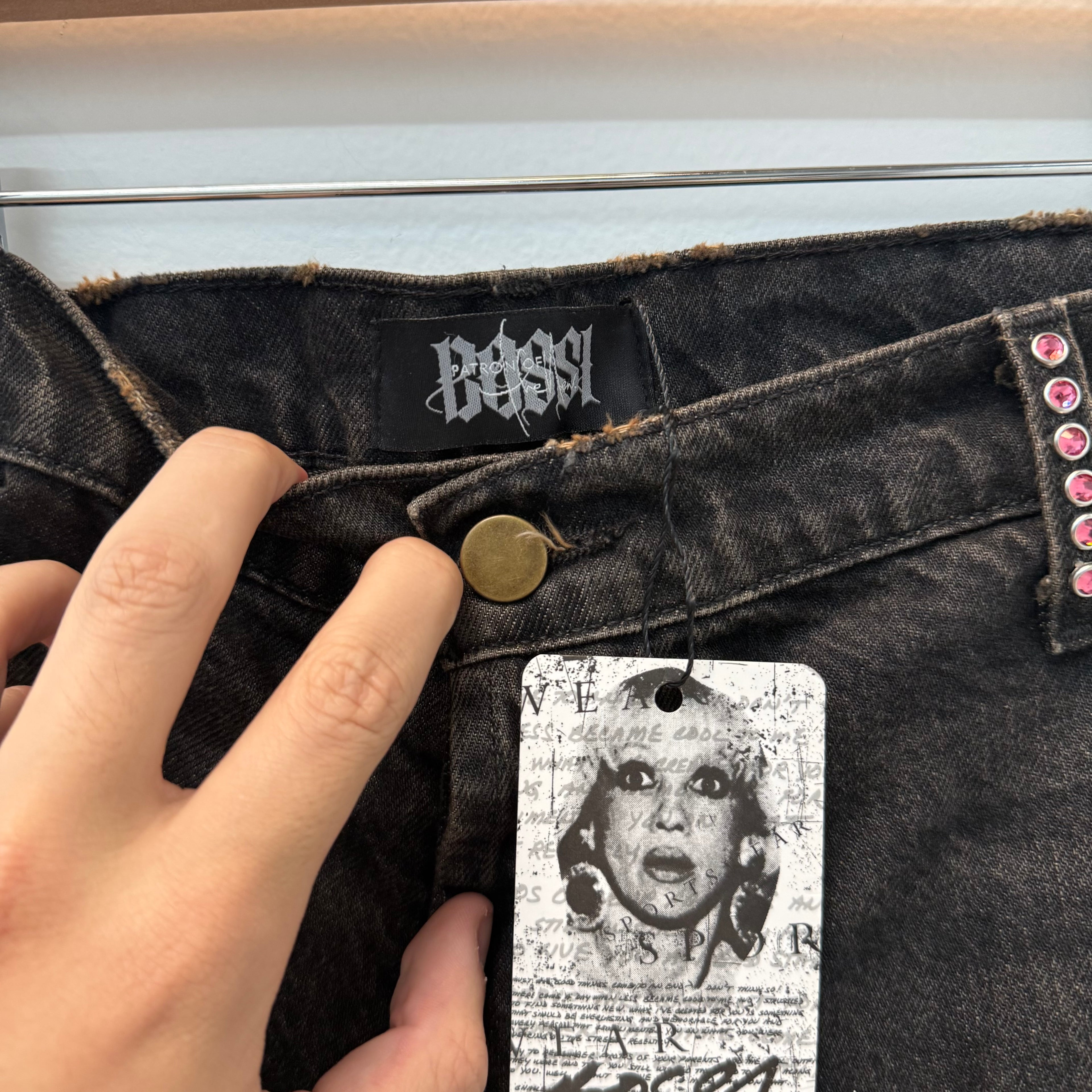 Bossi Rhinestone Black Denim Jeans - Size 40