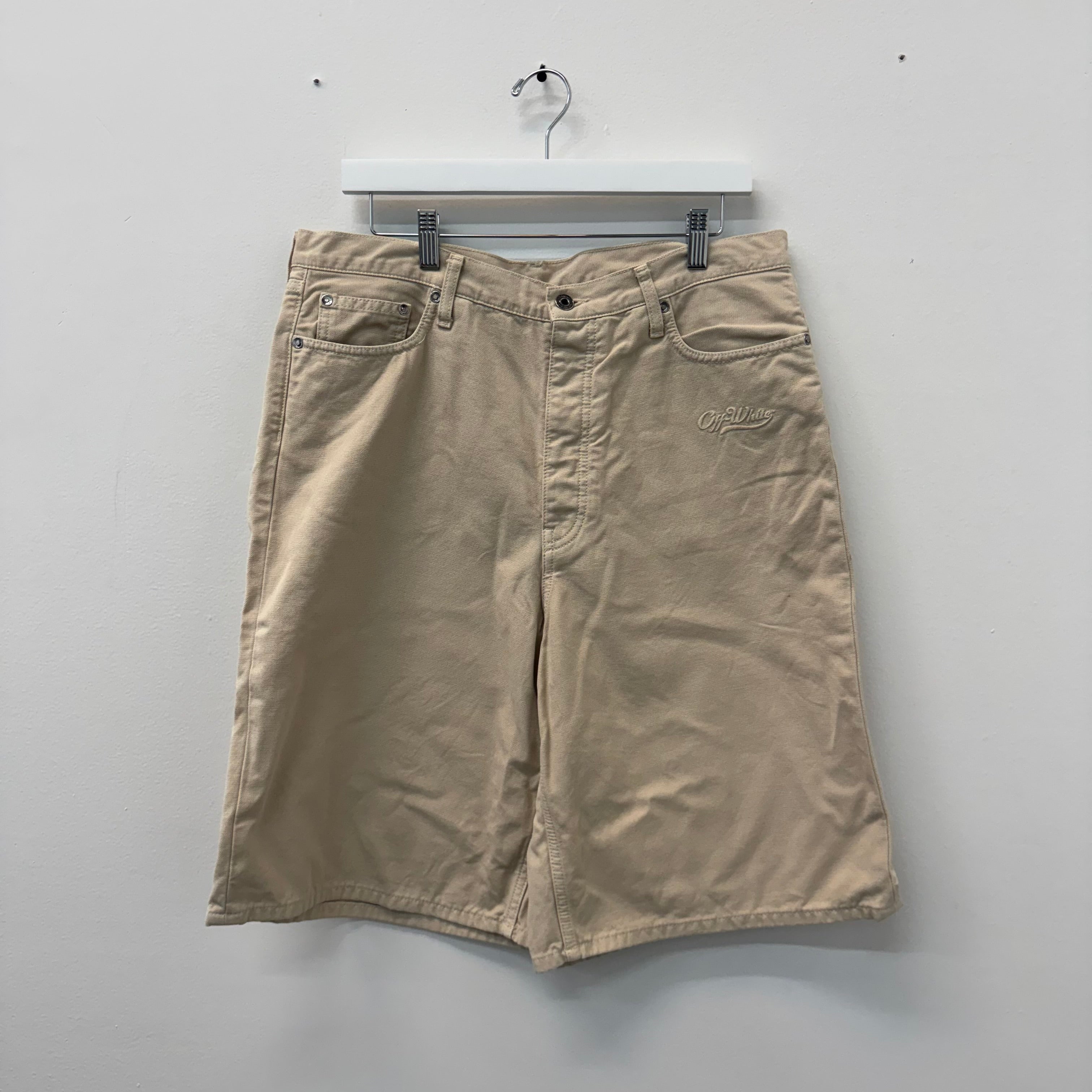 Off White Wave Canvas Shorts Beige - Size L