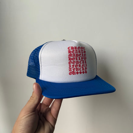 Chrome Hearts Blue Vertical Script Trucker Hat