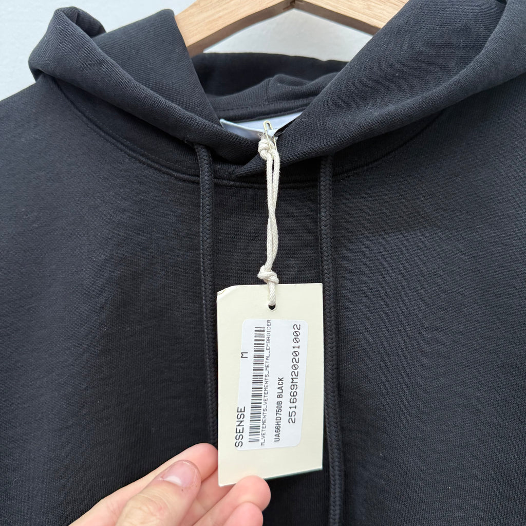 Vetements Black Oversized Embroidered Metal Sleeve Hoodie - Size M