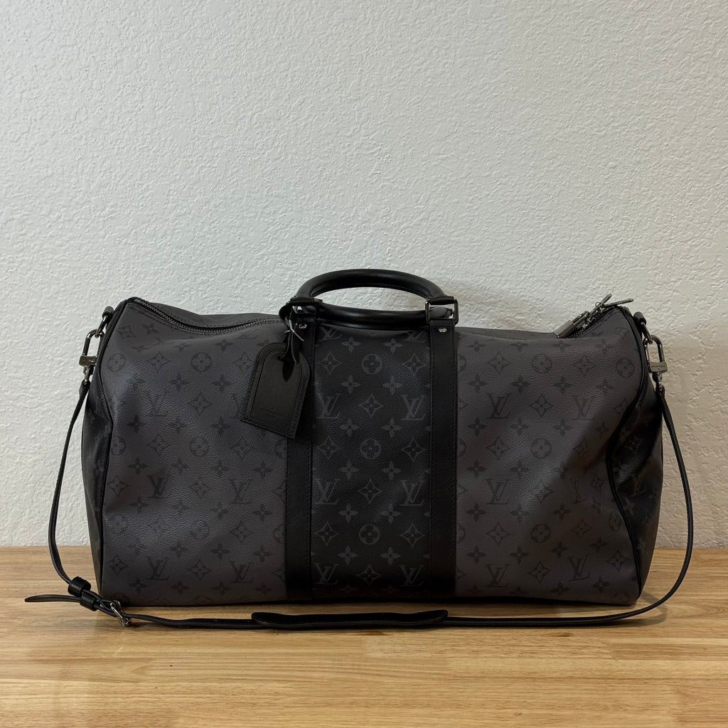 Louis Vuitton Monogram Bandouliere Keepall 50 Duffle Bag Eclipse Reverse Gray