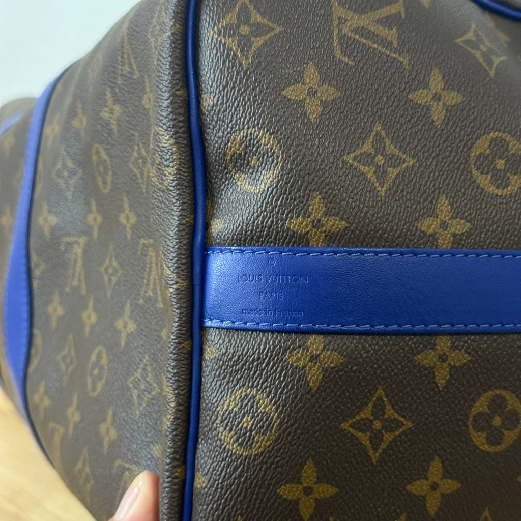 Louis Vuitton Monogram Keepall Bandouliere Weekender Duffle Bag 50 Blue