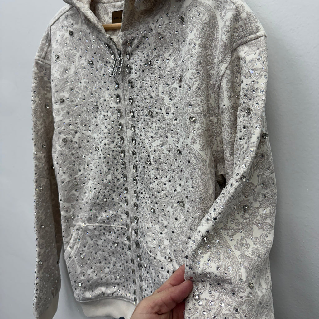 Birth of A Royal Child Diamond Pearl Zip Hoodie White - Size L