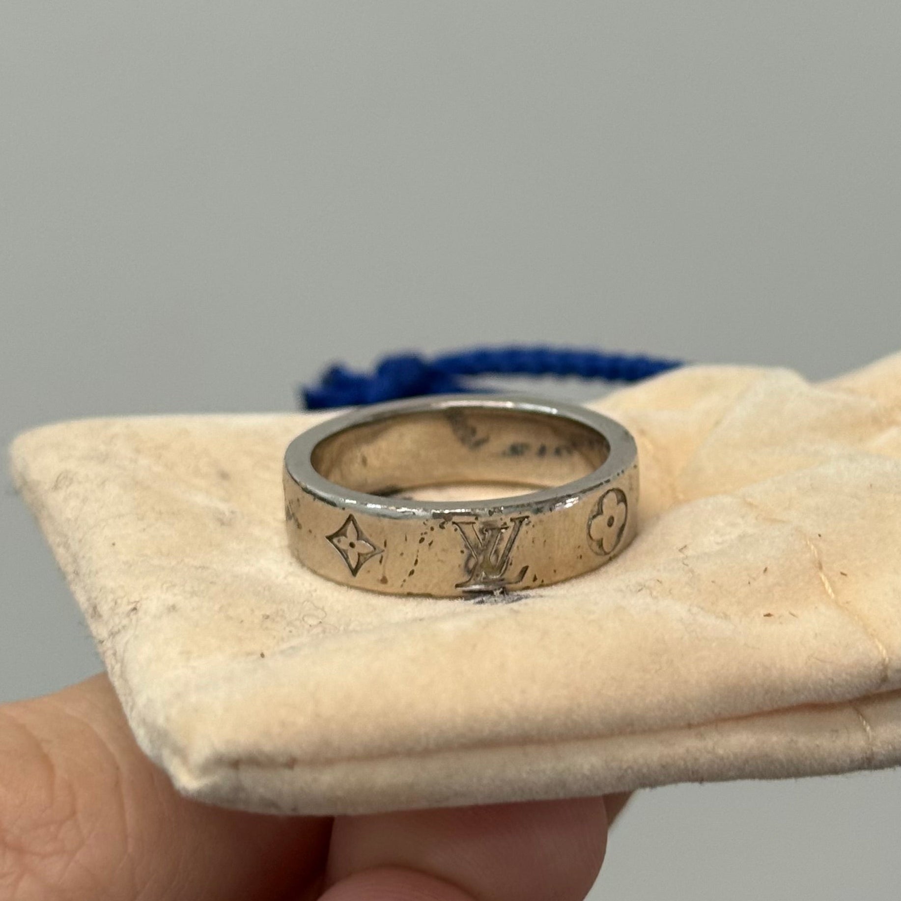 Louis Vuitton Silver Monogram Ring (Size 9)