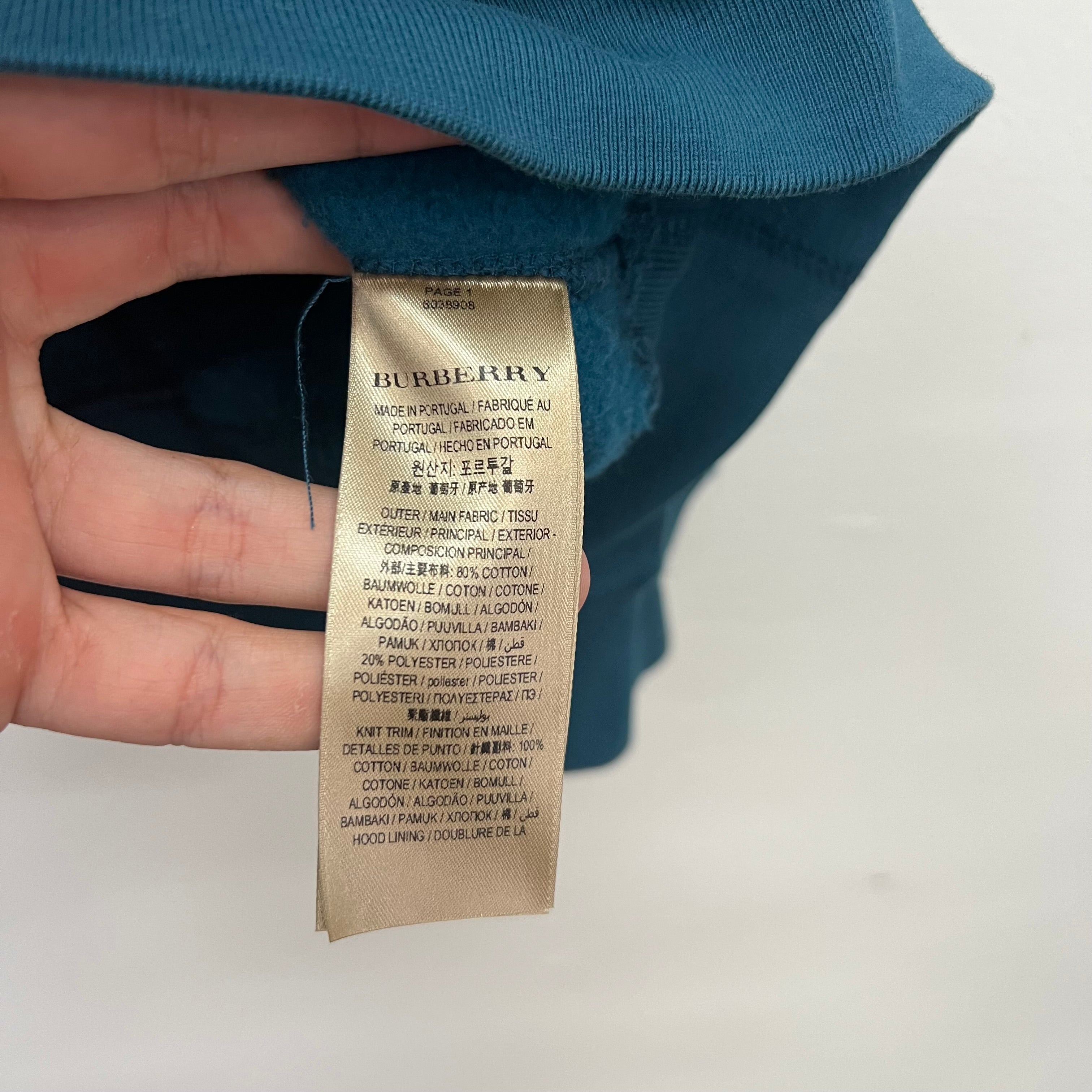 Burberry Blue Embroidered Hoodie - Size M