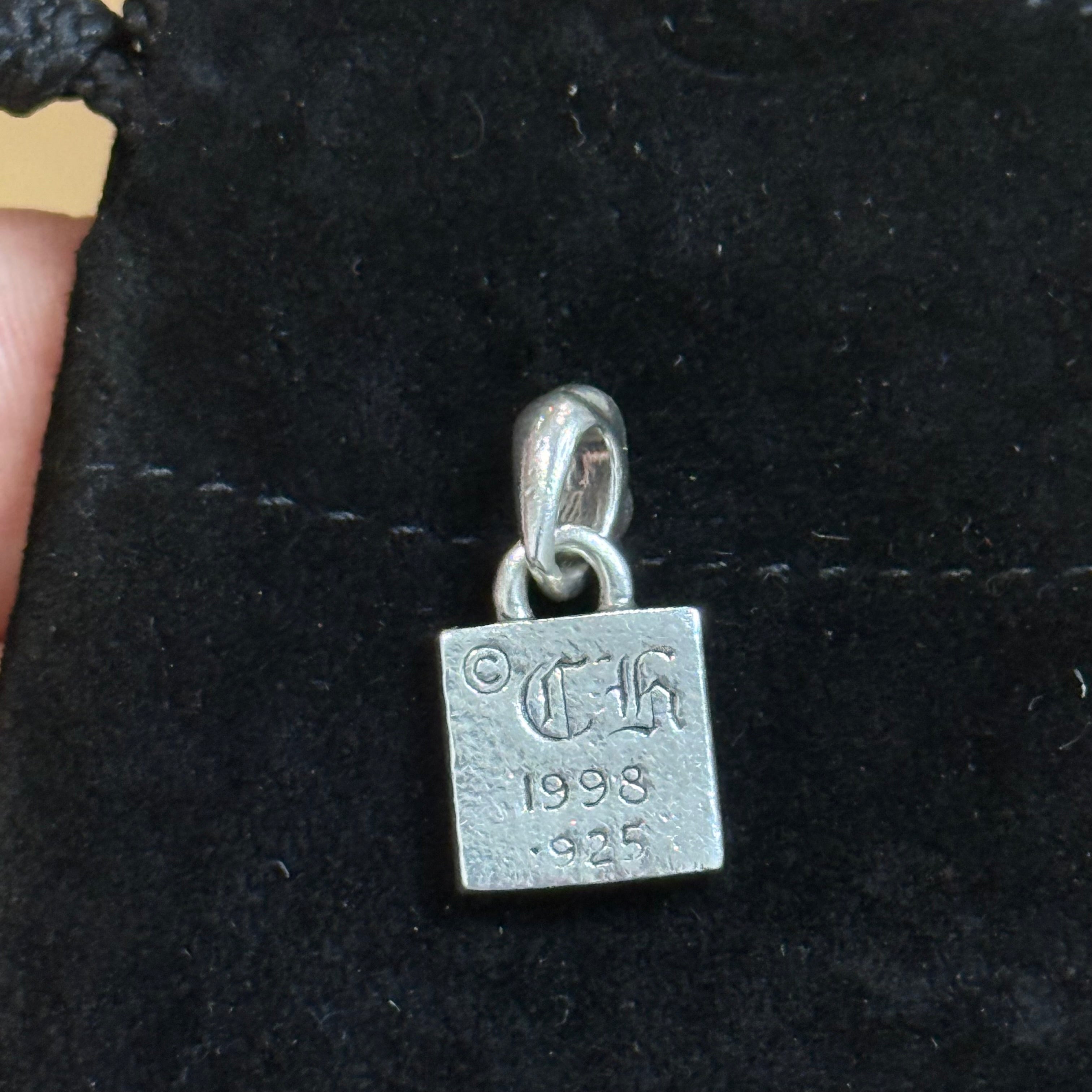 Chrome Hearts Pave Diamond Square Frame Pendant Silver
