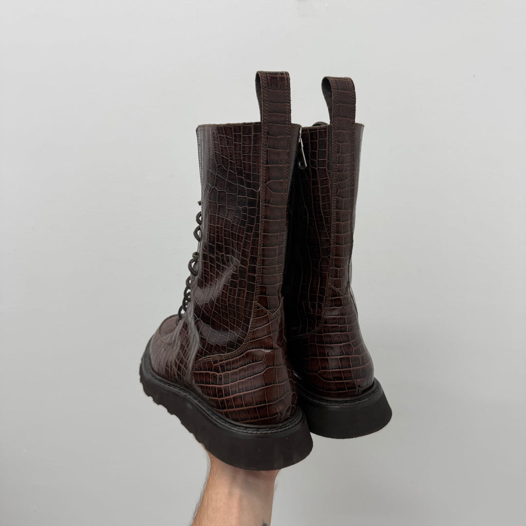 Rhude Crocodile Leather Combat Boots - Size 11