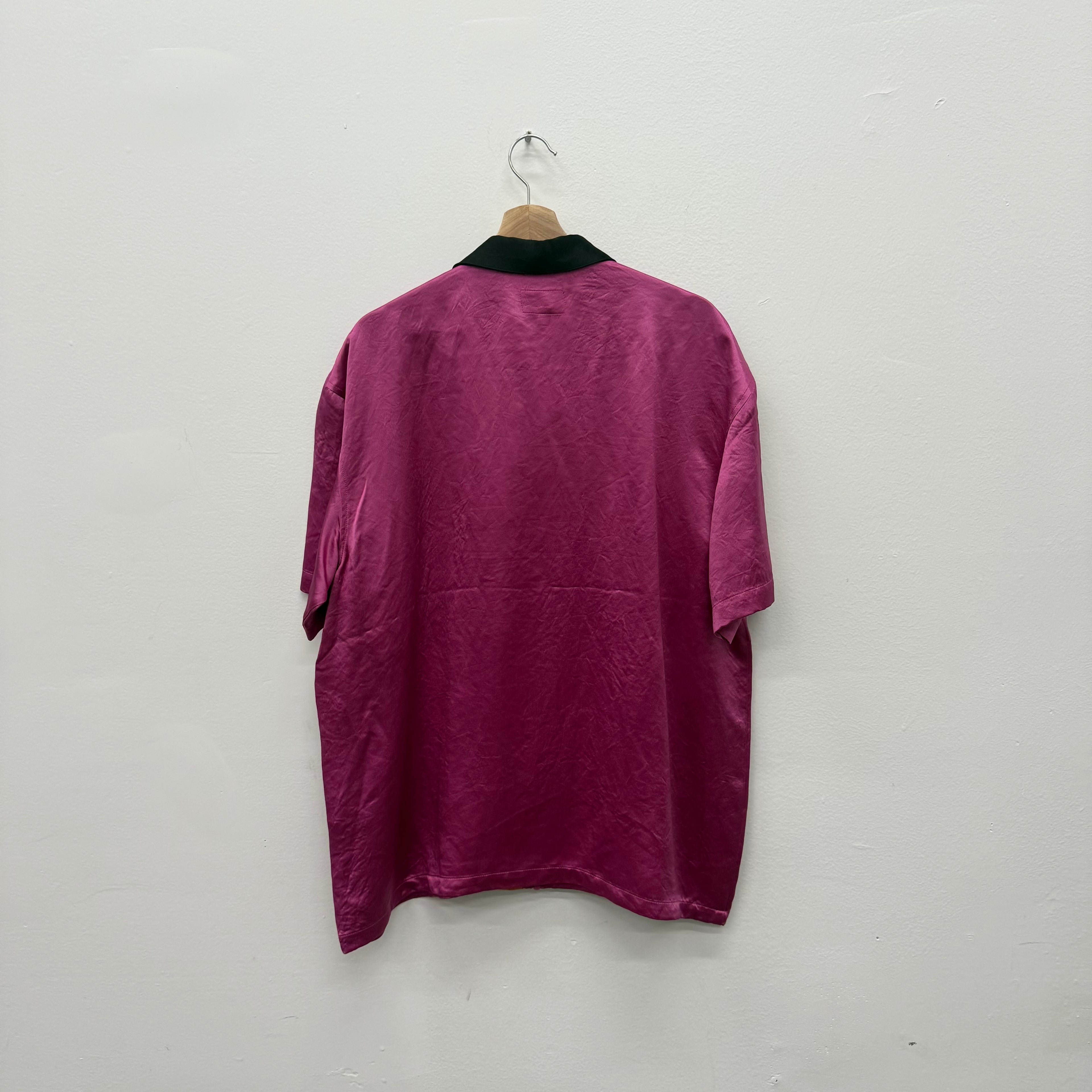 Supreme SS22 Pink Satin Zip Polo Bowling Shirt - Size L