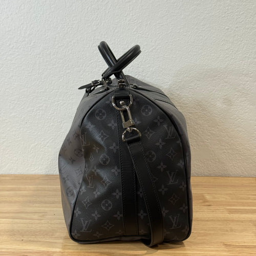 Louis Vuitton Monogram Bandouliere Keepall 50 Duffle Bag Eclipse Reverse Gray