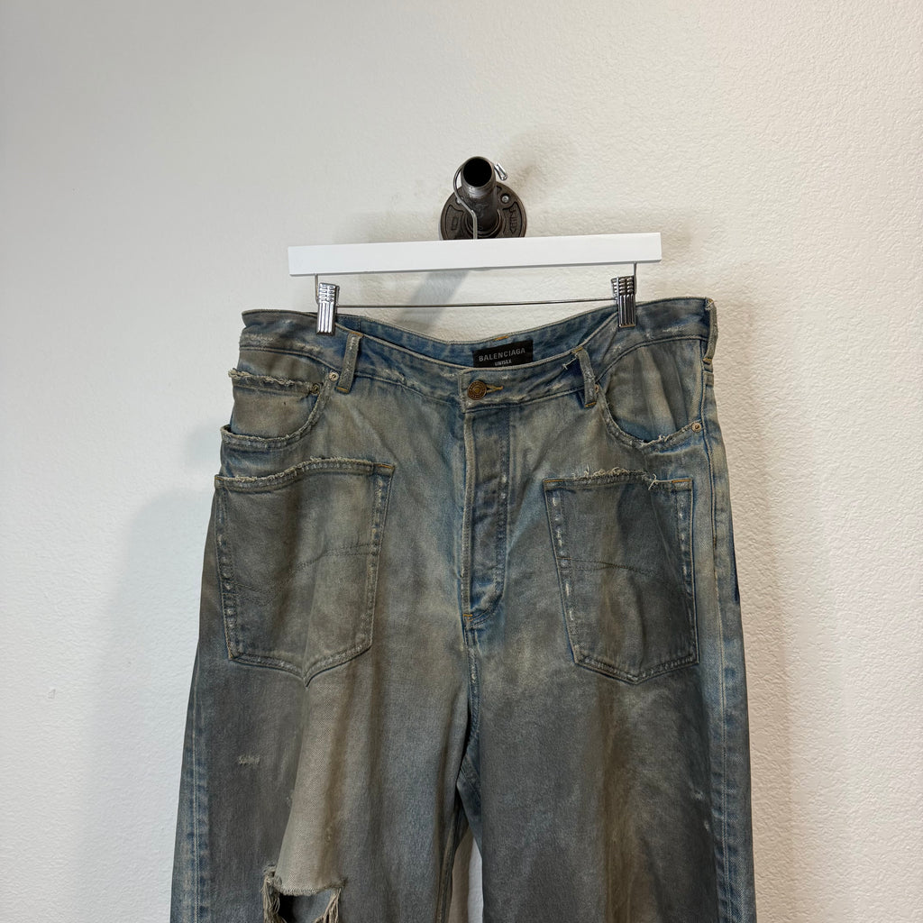 Balenciaga Mud Season Embroidered Reverse Pocket Denim Jeans - Size XL (36)