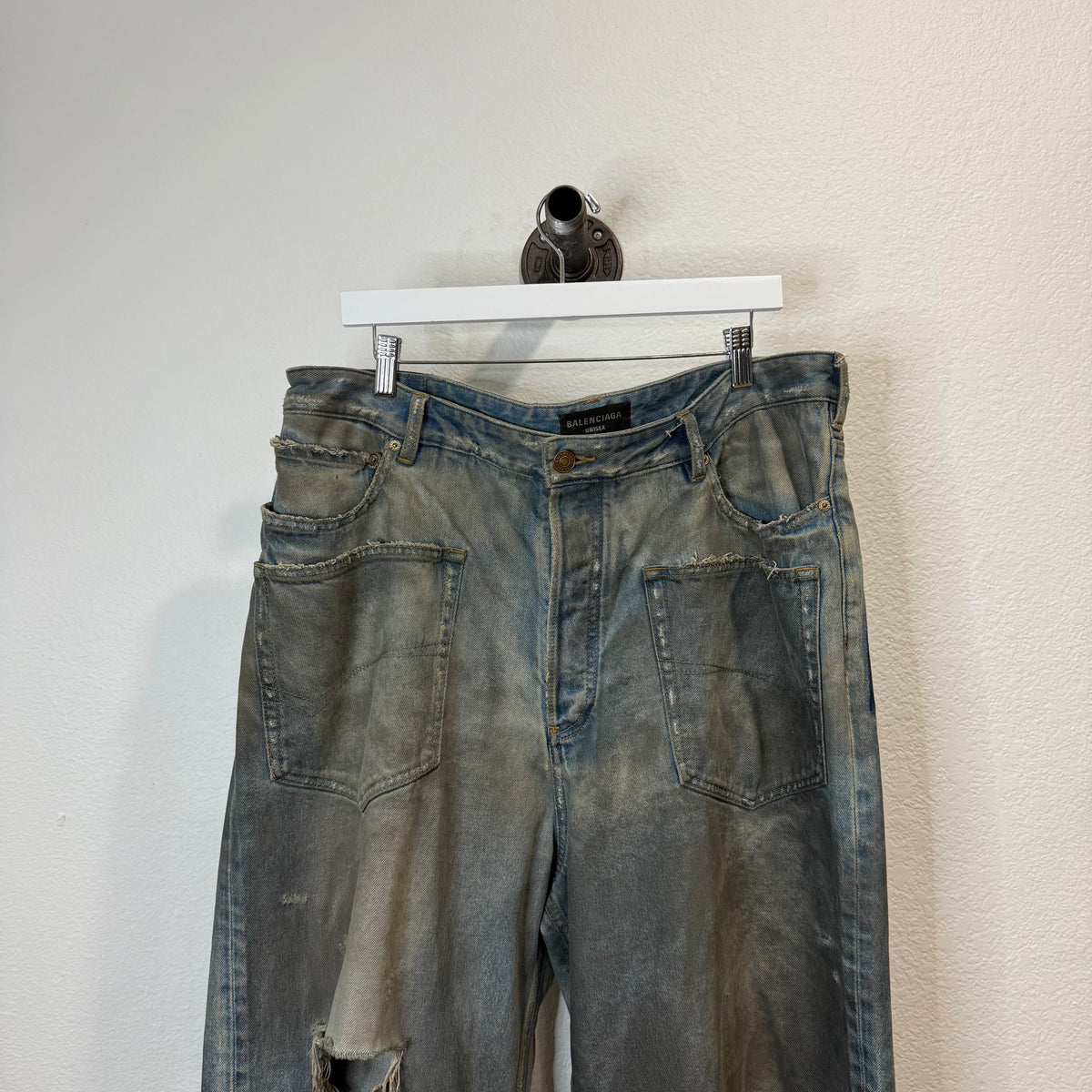 Balenciaga Mud Season Embroidered Reverse Pocket Denim Jeans - Size XL (36)