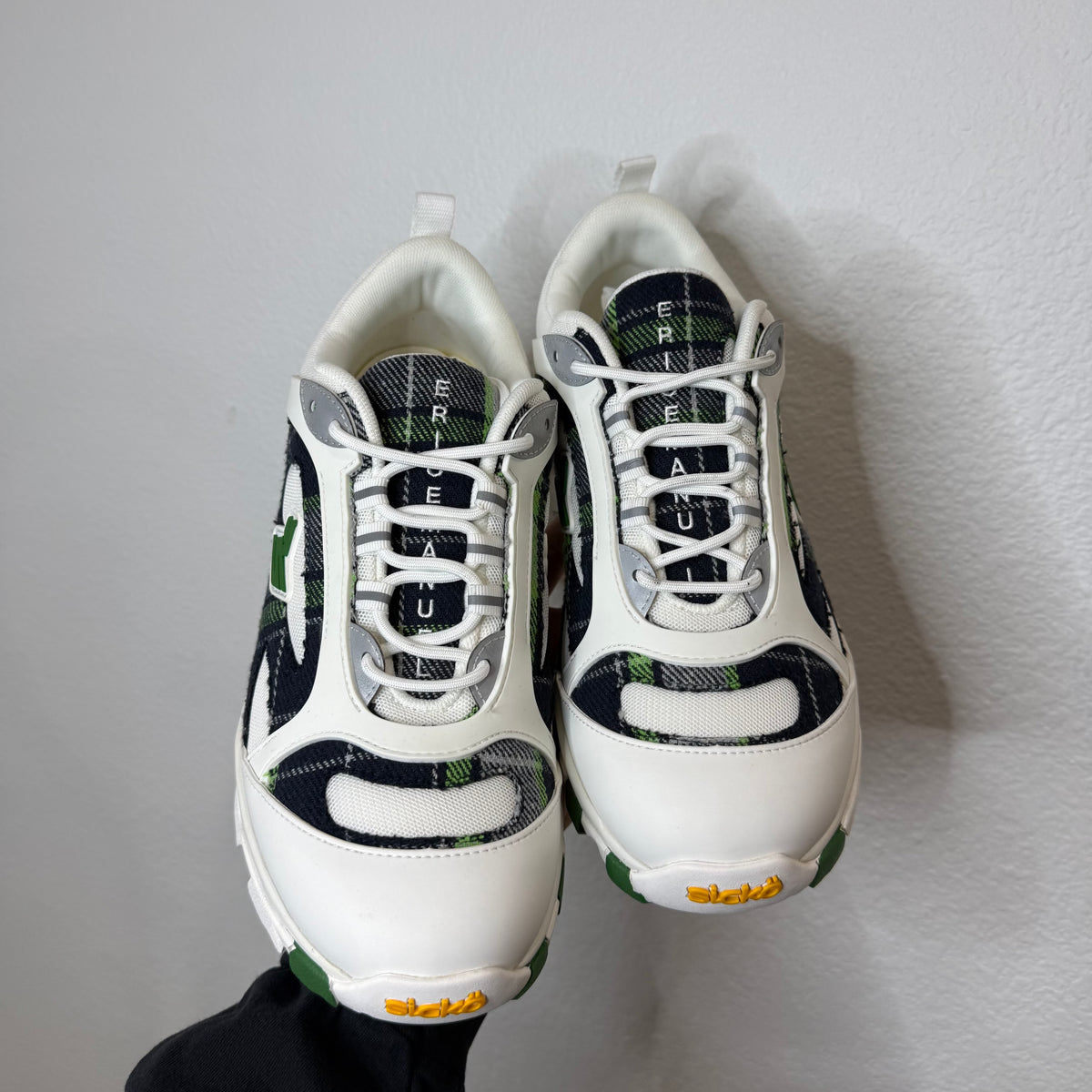 Eric Emanuel x Sicko BFP White Green Plaid Sneakers - Size 9.5
