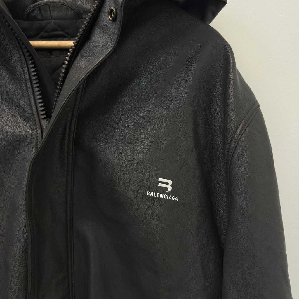 Balenciaga Sporty B Leather Taxi Blouson Hooded Jacket - Size 44 (L)