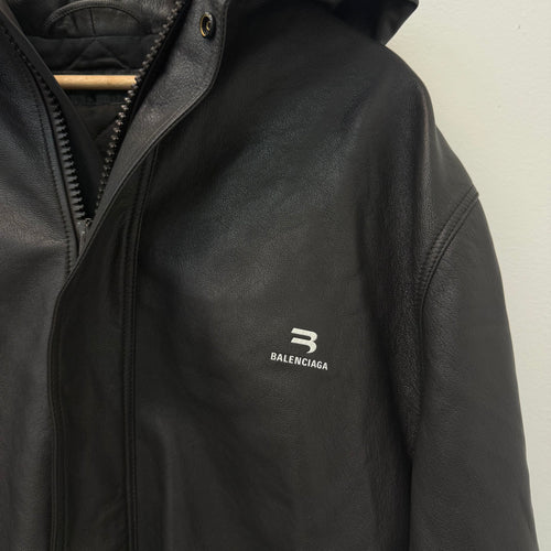 Balenciaga Sporty B Leather Taxi Blouson Hooded Jacket - Size 44 (L)