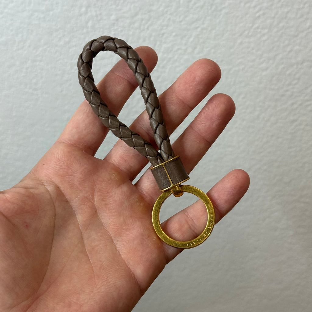 Bottega Veneta Intrecciato Brown Leather Keychain