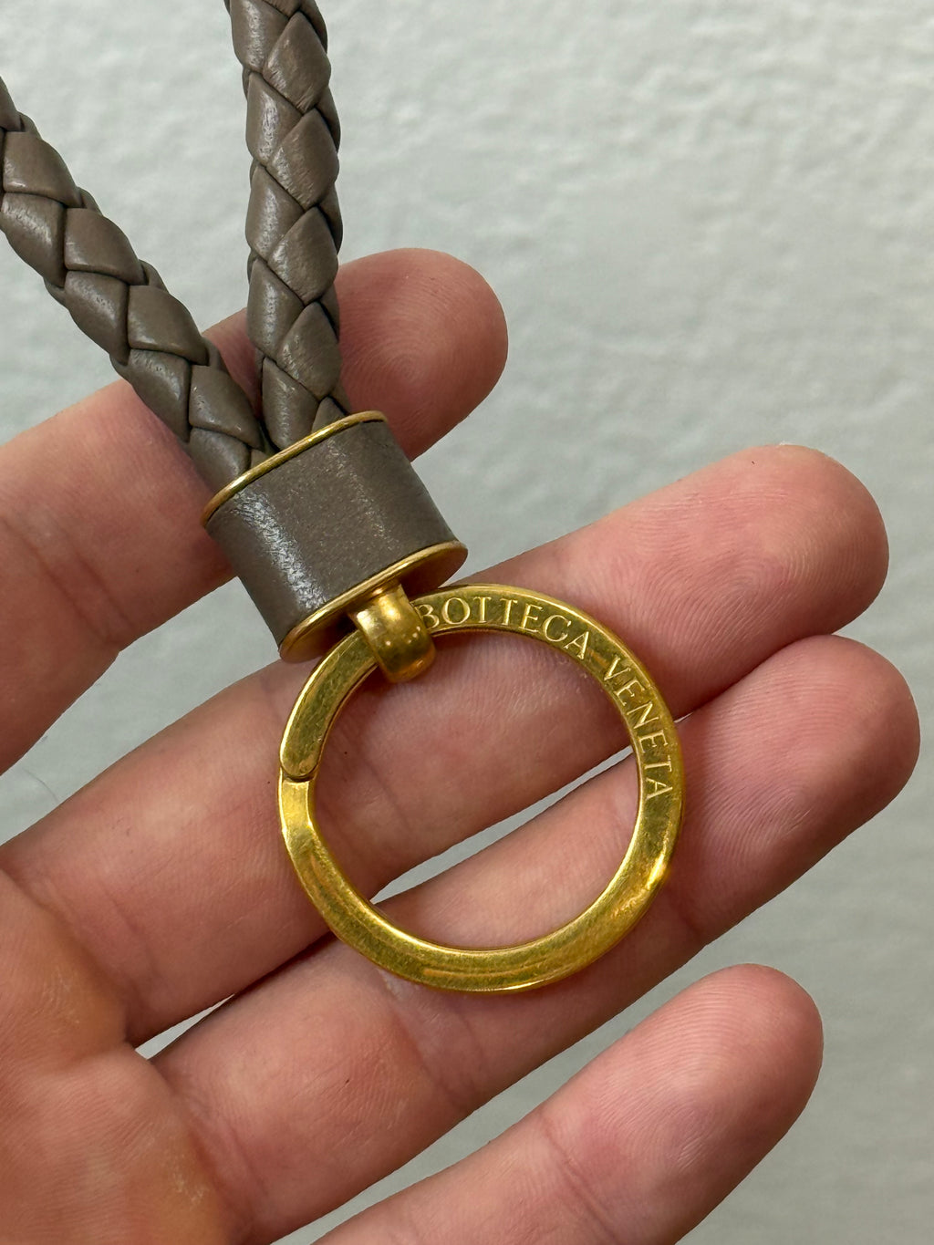 Bottega Veneta Intrecciato Brown Leather Keychain