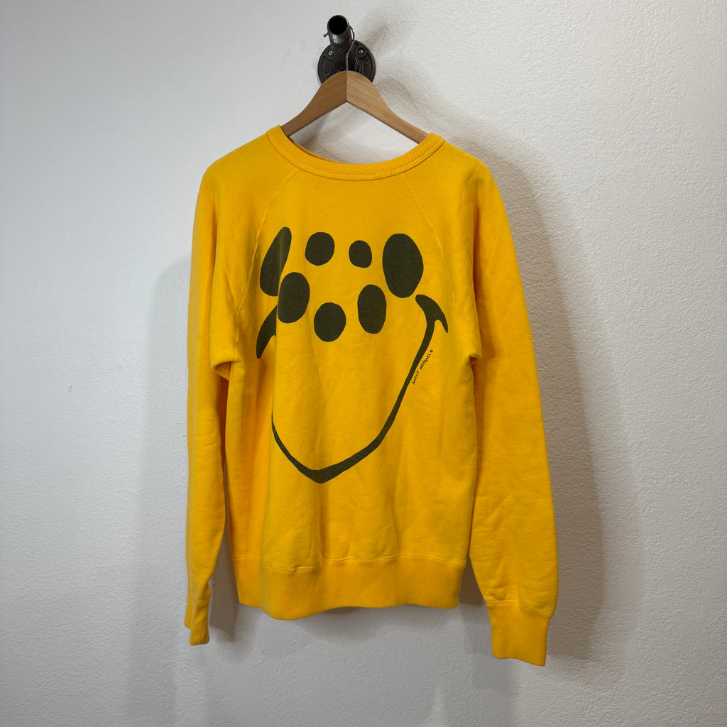 Saint Michael Yellow Smile Raglan Crewneck Sweatshirt - Size M