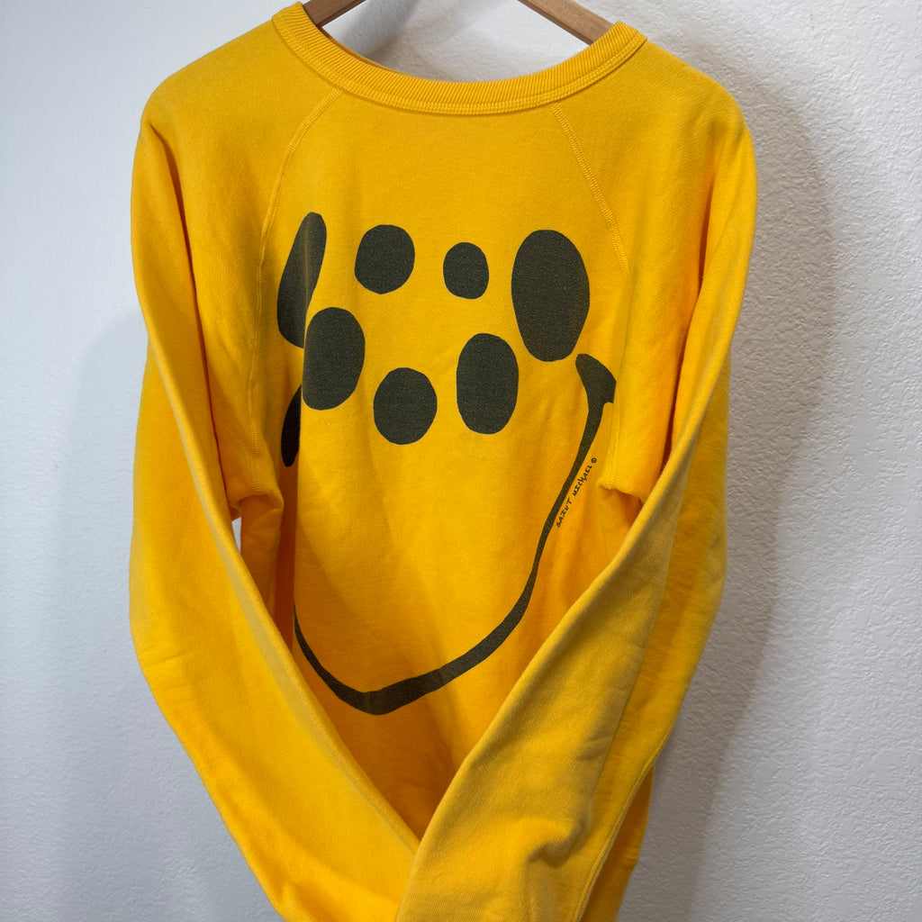 Saint Michael Yellow Smile Raglan Crewneck Sweatshirt - Size M