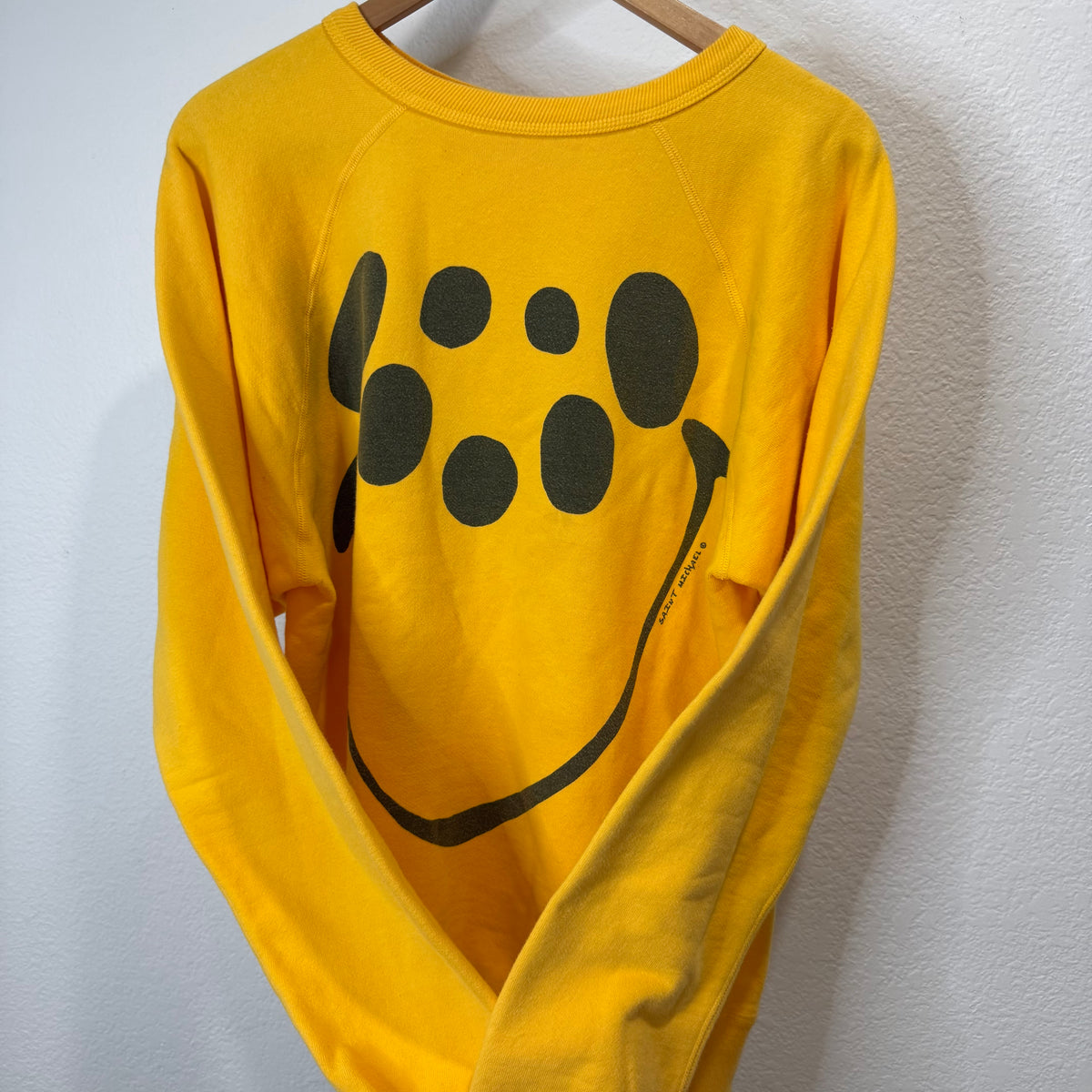 Saint Michael Yellow Smile Raglan Crewneck Sweatshirt - Size M